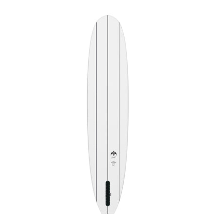 Torq TEC Delpero Classic Surfboard in Weiß mit schwarzen Streifen, Draufsicht
