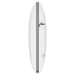 Rusty TEC Egg Not Quad Single Surfboard, weiß mit schwarzem Streifen, Draufsicht