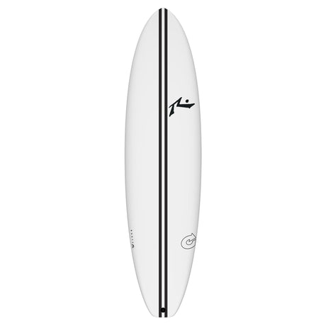 Rusty TEC Egg Not Quad Single Surfboard, weiß mit schwarzem Streifen, Draufsicht