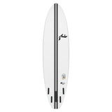Rusty TEC Egg Not Quad Single Surfboard, weiß mit schwarzem Mittelstreifen, Draufsicht