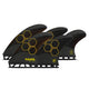 Futures AM Techflex 5-Fin Set schwarze Surfflossen mit gelbem Hexagon-Design, Frontansicht
