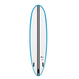 Torq TEC M2.0 Surfboard mit blauer Kante, weißem Deck und schwarzem Stringer, Draufsicht