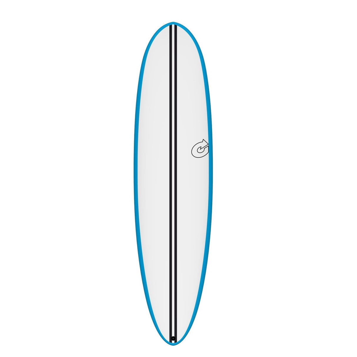 Torq TEC M2.0 Surfboard mit blauer Kante, weiß-schwarzem Deck, Draufsicht