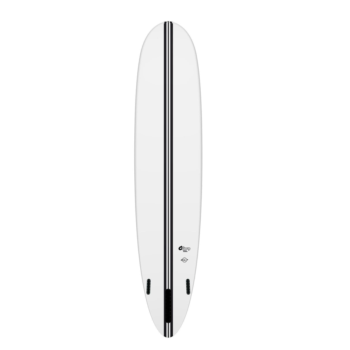 Torq TEC 24/7 Surfboard weiß mit schwarzem Mittelstreifen, Draufsicht auf weißem Hintergrund