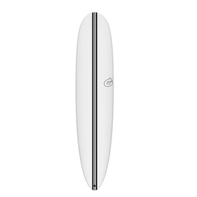 Torq TEC 24/7 Surfboard, weiß mit schwarzem Streifen, Draufsicht, modernes Surfboard-Design