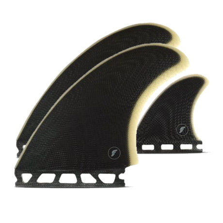 Futures Pukas Fiberglass Twin +1 Set, schwarze Flossen mit creme-farbenen Kanten, Glasfaser-Material, Draufsicht