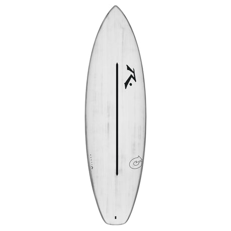 Rusty ACT SD Shortboard Surfboard weiß, Draufsicht mit schwarzem Mittelstreifen und Logo