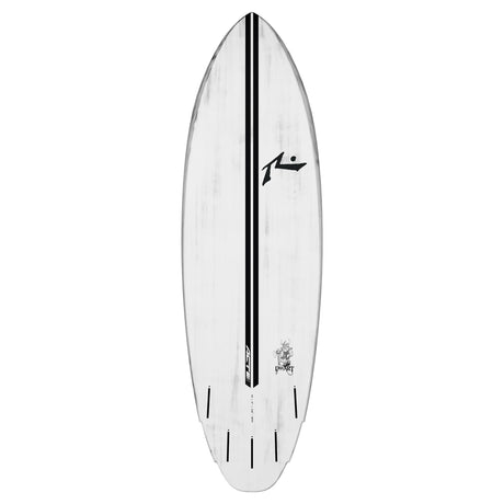 Rusty ACT Dwart Surfboard weiß mit schwarzem Mittelstreifen, Draufsicht