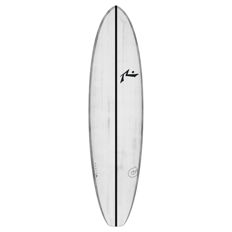 Rusty ACE Egg Not Quad Single Surfboard, weiß mit schwarzem Streifen, Draufsicht
