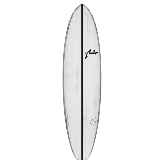 Rusty ACE Egg Not Quad Single Surfboard, weiß mit schwarzem Streifen, Draufsicht