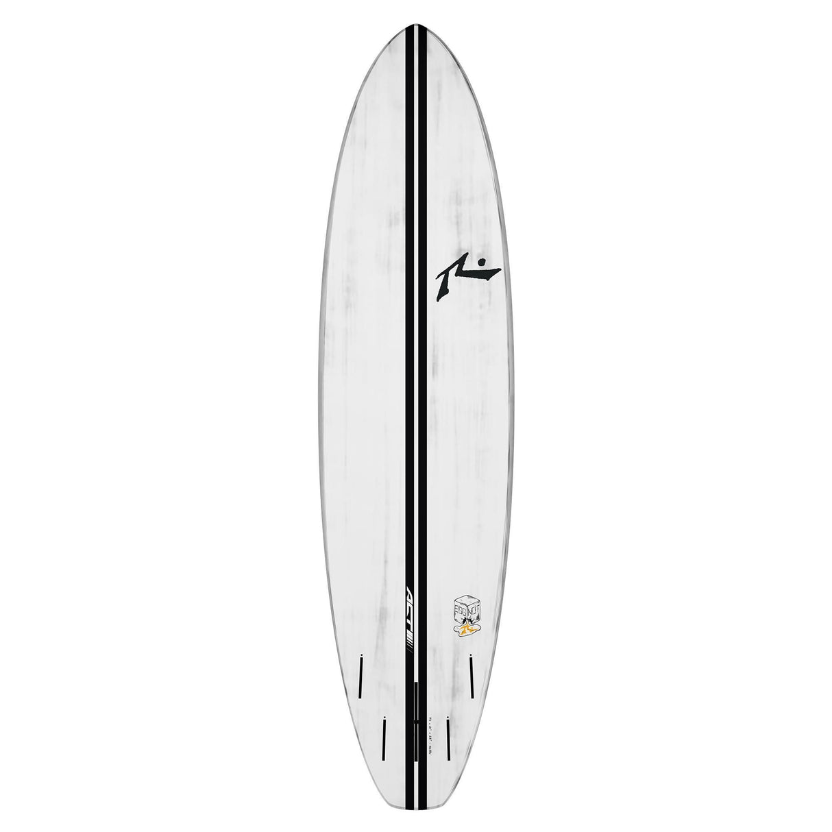 Rusty ACT Egg Not Quad Single Surfboard, weiß mit schwarzem Mittelstreifen, Frontansicht