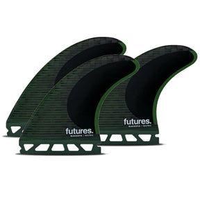Futures F8 Blackstix Thruster Finnen Set, schwarz-grün mit Wabenstruktur, Frontansicht