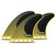 Futures P6 Blackstix Pivot Thruster Finnen Set schwarz gelb gerippt Frontansicht