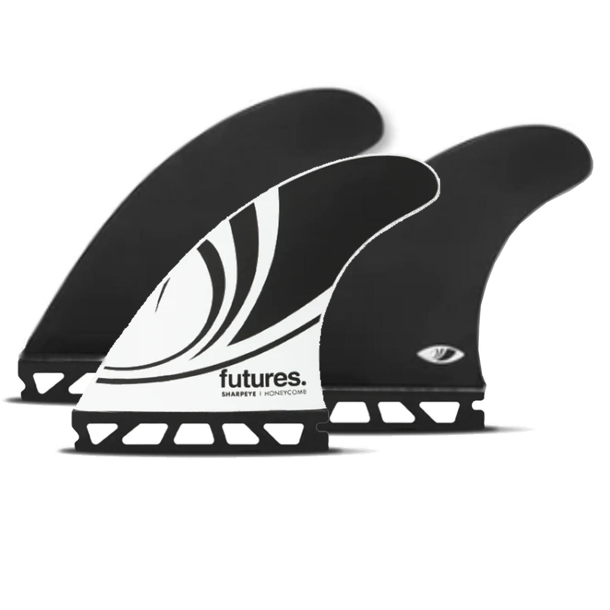 Futures Sharp Eye Honeycomb Thruster schwarze Surfflossen mit Wabenstruktur, Frontansicht