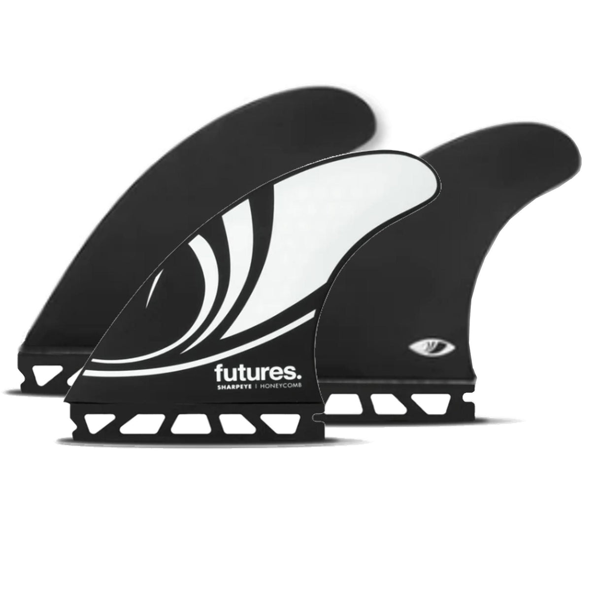 Futures Sharp Eye Honeycomb Thruster Finnen, schwarz-weiß mit Wabenstruktur, Seitenansicht