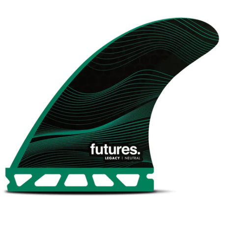 Futures F6 Legacy Neutral Thruster Finne, Grün-Schwarz, seitliche Ansicht mit Wabenbasis