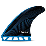 Futures R6 Legacy Rake Thruster Surfboard Finne, blau-schwarz mit Rillenstruktur, Seitenansicht