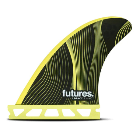 Futures P3 Legacy Pivot Thruster Flossen in Gelb und Schwarz mit Rillen-Design, Seitenansicht