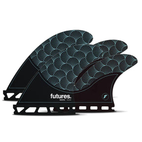 Futures Rasta Honeycomb Quad Set Flossen mit geometrischem Muster in Schwarz und Türkis, Seitenansicht