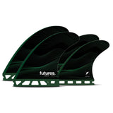 Futures Legacy Neutral Honeycomb Quad Set schwarze Surfboard-Finnen mit grünen Streifen, Seitenansicht