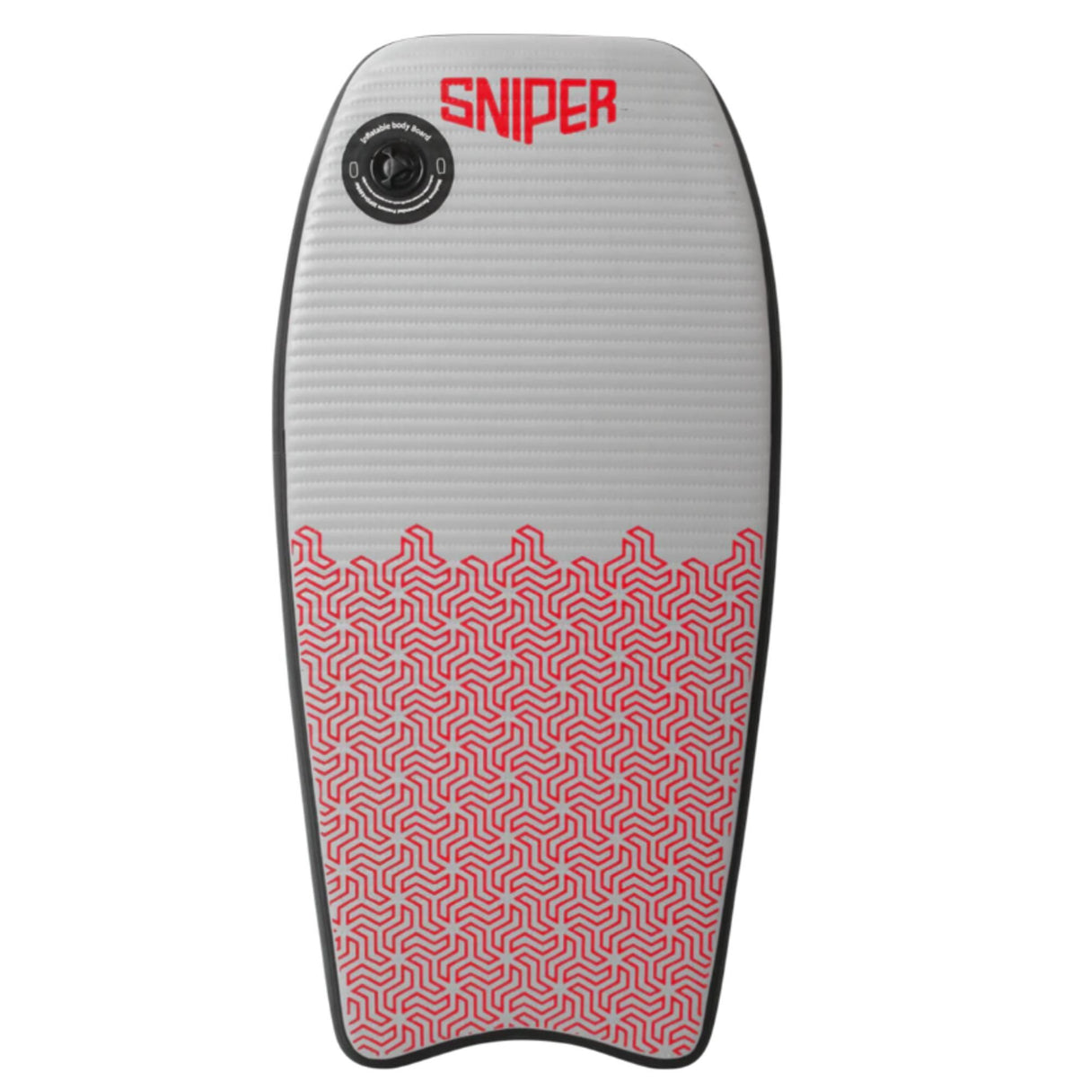Sniper Pufferfish Bodyboard weiß-rosa mit geometrischem Muster, Draufsicht