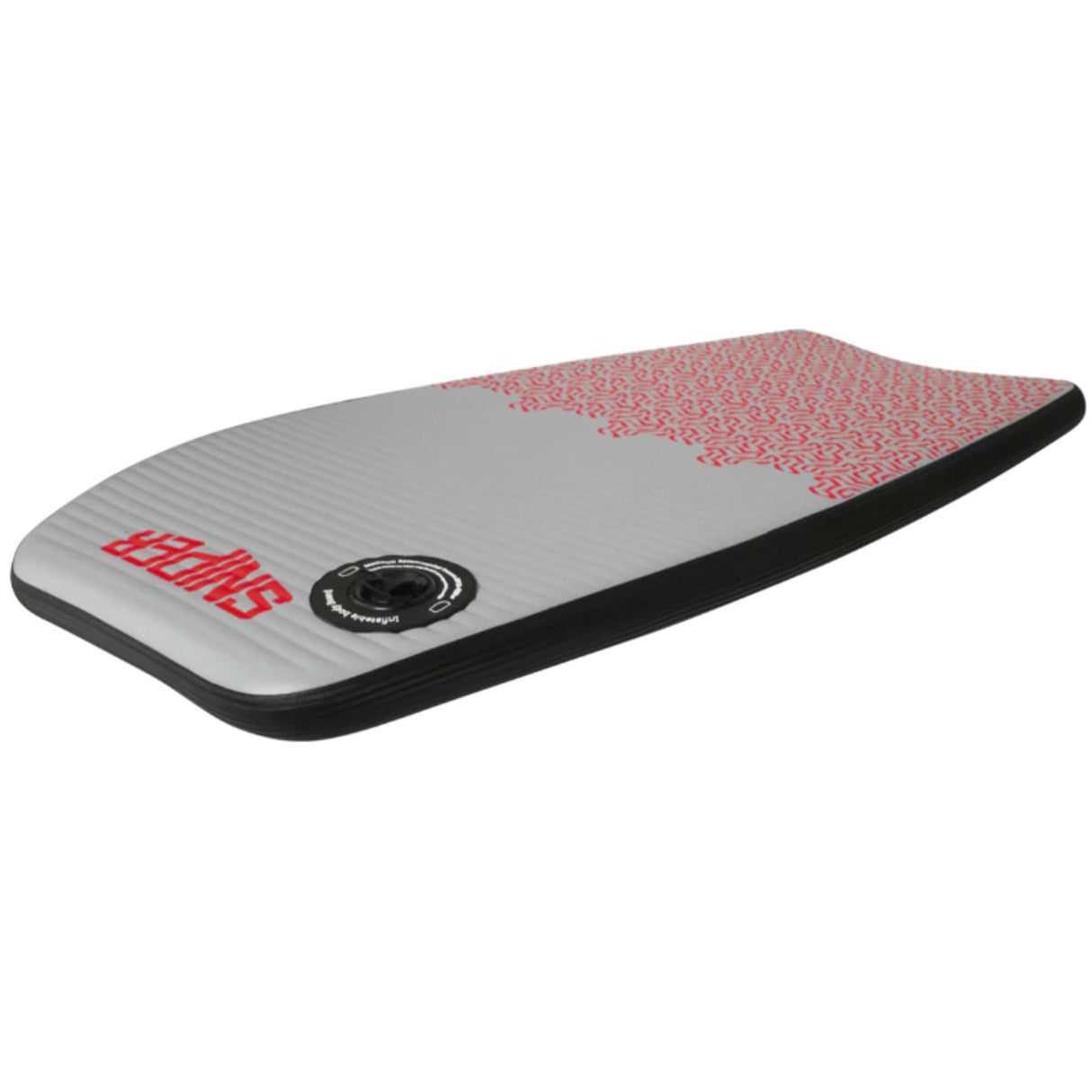 Sniper Pufferfish Bodyboard grau-rot mit schwarzem Rand, Draufsicht auf kompaktes Surfboard aus Schaumstoff mit Kugellager