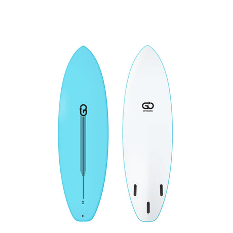 GO Softboard Surf Range, türkis und weiß, Schaumstoff-Surfboards, Top- und Unteransicht