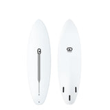 GO Softboard Surf Range, weißes Surfboard, Draufsicht Oberseite und Unterseite, Softboard-Material mit GO-Logo