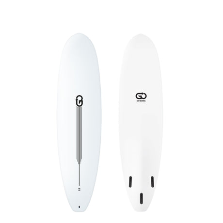 GO Softboard Surf Range weiß, Vorder- und Rückseite, Soft-Surfboard mit abgerundeter Nose und Finnen