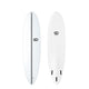 GO Softboard Surf Range weiß, Draufsicht und Seitenansicht, Schaumstoffboard mit schwarzer Mittellinie und drei Finnen