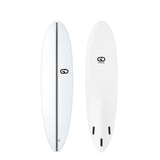 GO Softboard Surf Range weiß, Draufsicht und Seitenansicht, Schaumstoffboard mit schwarzer Mittellinie und drei Finnen