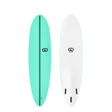 GO Softboard Surf Range in Mintgrün und Weiß, Vorder- und Rückansicht, Schaumstoff-Surfboard mit schwarzem Mittelstreifen
