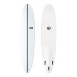 GO Softboard Surf Range Weiß, Draufsicht und Unterseite, weißes Softboard mit schwarzer Mittellinie und Finnen