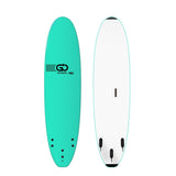 GO School Softboard Türkis, Vorder- und Rückseite, abgerundetes Design mit Finnen, Anfänger-Surfboard