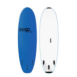 GO Softboard School Surfboard XTR Wide Body, blau und weiß, Vorder- und Rückseite, mit Finnen
