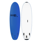 GO Softboard School Surfboard XTR Wide Body, blau und weiß, Vorder- und Rückseite, breites Design mit Finnen