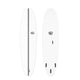 GO Softboard Surf Range Wide, weißes Surfboard, Draufsicht und Unteransicht, schwarze Streifen und Finnen, breites Design für Anfänger
