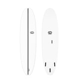 GO Softboard Surf Range Wide, weißes Surfboard, Draufsicht und Unteransicht, schwarze Streifen und Finnen, breites Design für Anfänger