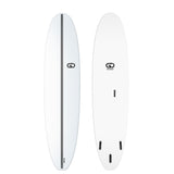 GO Softboard Surf Range Wide in Weiß, Draufsicht und Unterseite, breites Surfboard mit Softmaterial und Finnen