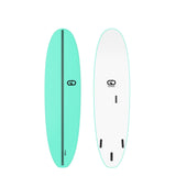 GO Softboard Surf Range Wide Surfboard in Mint und Weiß, Draufsicht und Unterseite, Schaumstoff-Material mit schwarzem Stringer