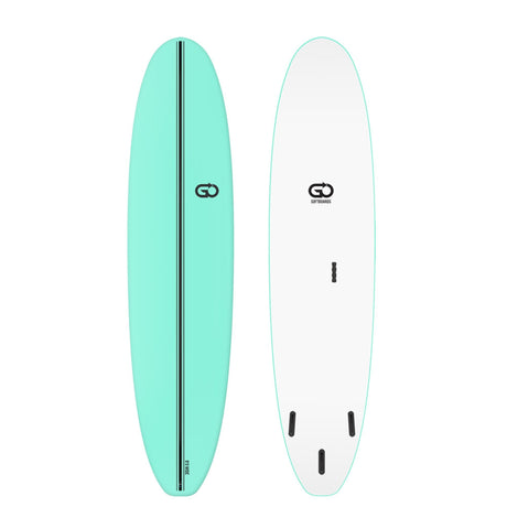 GO Softboard Surf Range Wide, Mintgrün und Weiß, Schaumstoff-Surfboard, Draufsicht mit Ober- und Unterseite