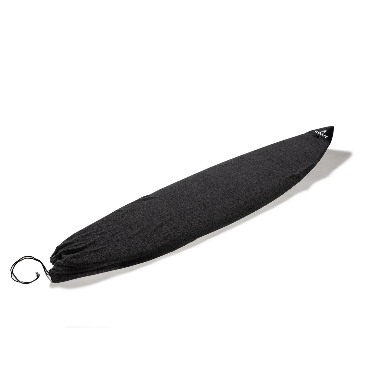 ROAM ECO Shortboard Surfboard Socke in Schwarz, Schutzhülle aus recyceltem Material mit Zugband, Frontansicht