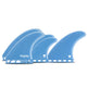 Futures Twiggy Step Up 5-Fin Set, blau, Seitenansicht, fünf Flossen mit weißen Beschriftungen und Details