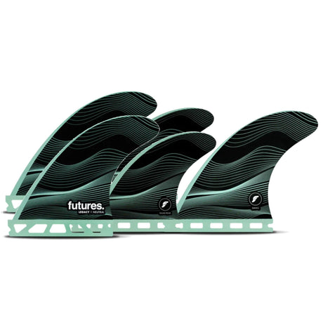 Futures Legacy Honeycomb 5-Fin Set in Schwarz und Mint mit Wabenmuster, Seitenansicht