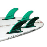Futures Legacy Honeycomb 5er Finnen-Set grün-schwarz auf Surfboard, Draufsicht