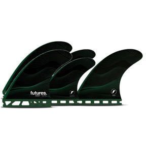 Futures Legacy Honeycomb 5-Fin Set in Schwarz-Grün, Seitenansicht mit Wabenmuster-Struktur