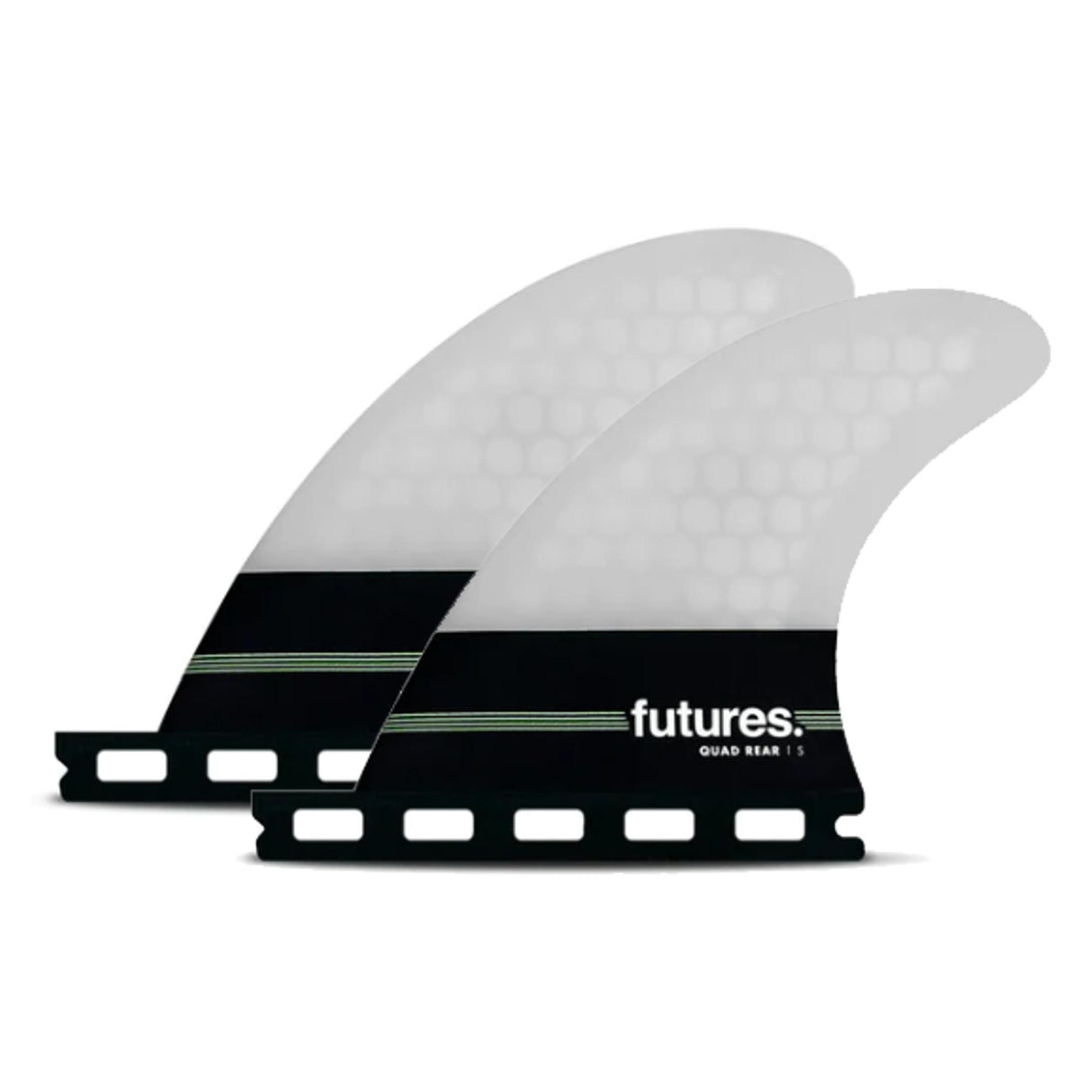 Futures Honeycomb Quad Rear Set, weiße Finnen mit schwarzer Basis, Seitenansicht