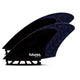 Futures Twin Fin Set Rasta Keel Honeycomb, schwarze Flossen mit blauem Rastamuster und Wabenstruktur, Seitenansicht
