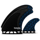 Futures Twin Tri Fin Set Rasta Honeycomb Carbon mit schwarzen und blauen Flossen, Seitenansicht