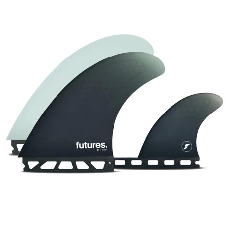Futures Twin+1 Fin Set T1 Honeycomb, schwarz und hellblau, Surfflossen mit Honeycomb-Material, Draufsicht